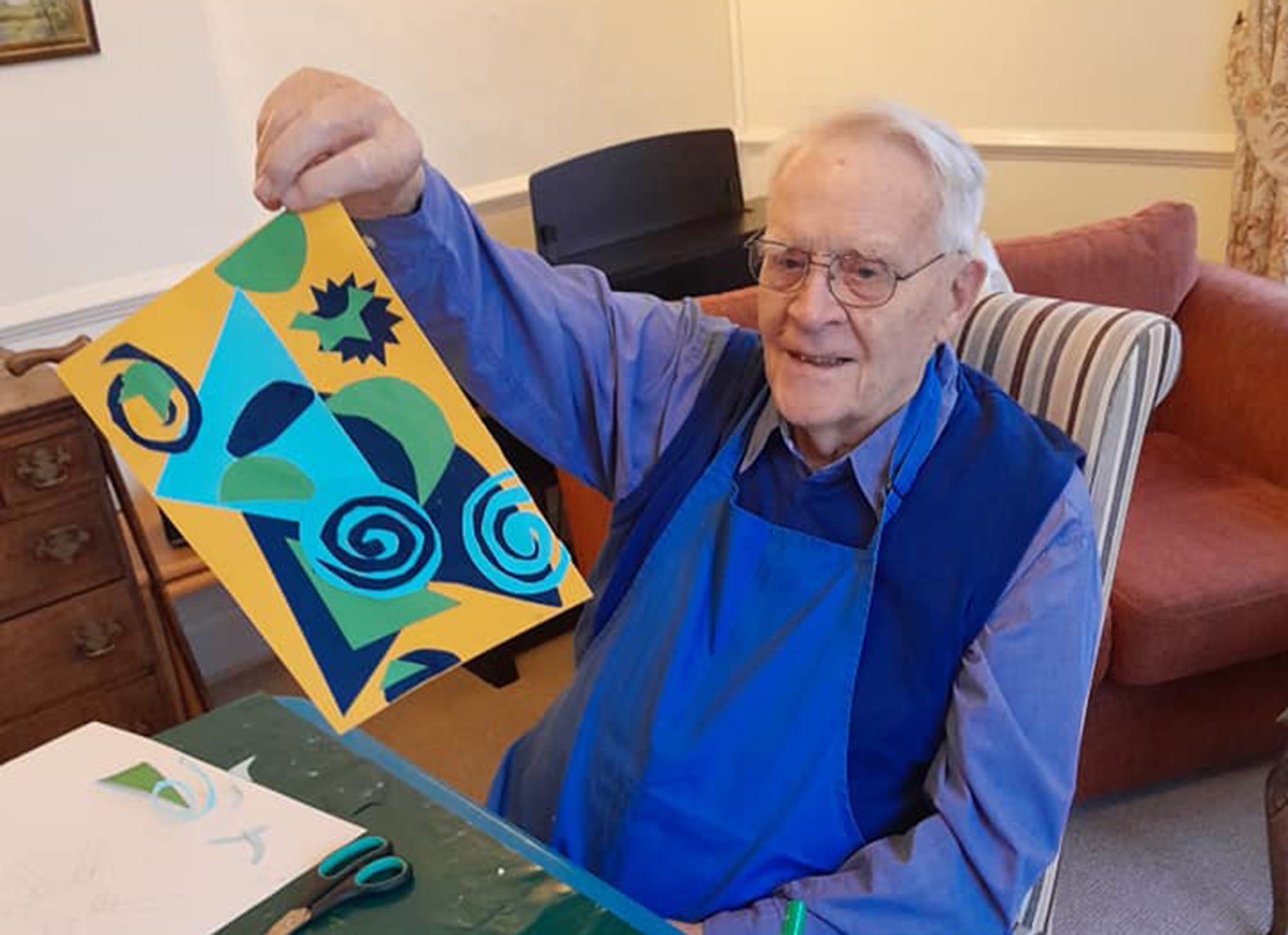 Resident enjoying art